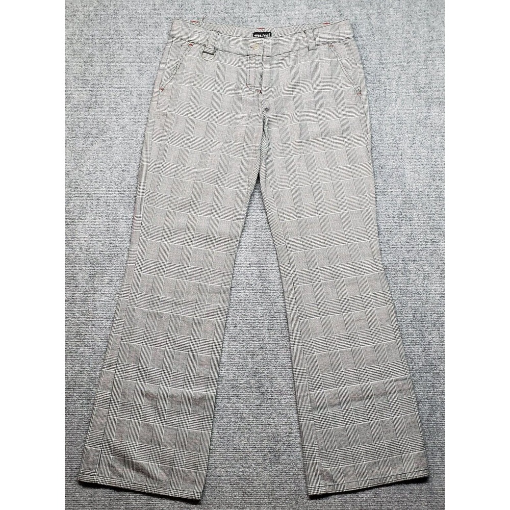 Wet Seal Pants Womens 9 Gray Plaid Cotton Straight Flared Button Zip Mid Rise